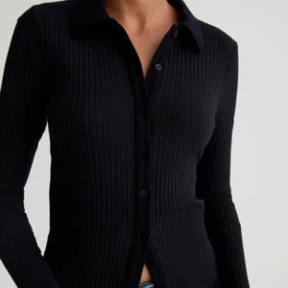 AG Jolan Top Slim Long Sleeve Button Up Top True Black Size Large - Picture 1 of 10